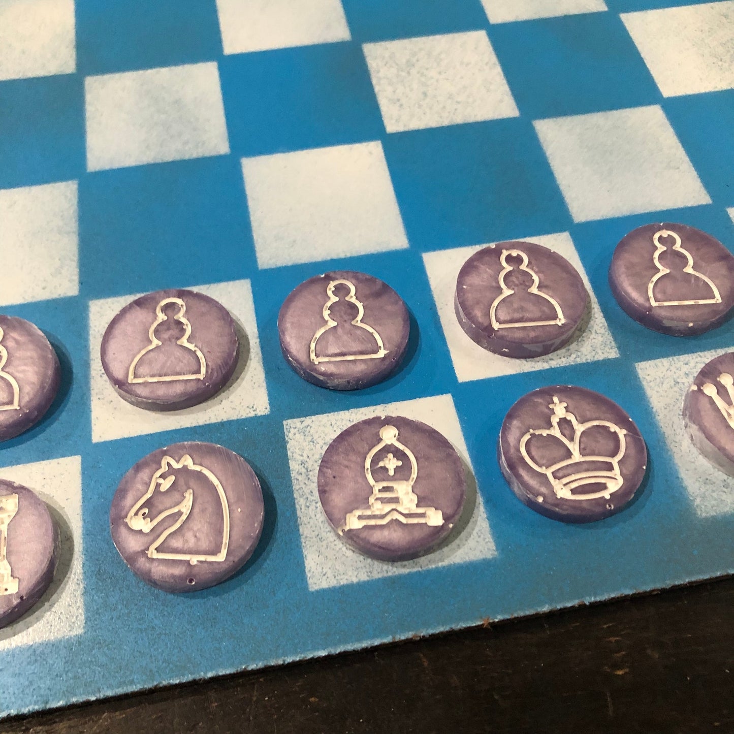 Purple/Blue & White - Painted Chess Set