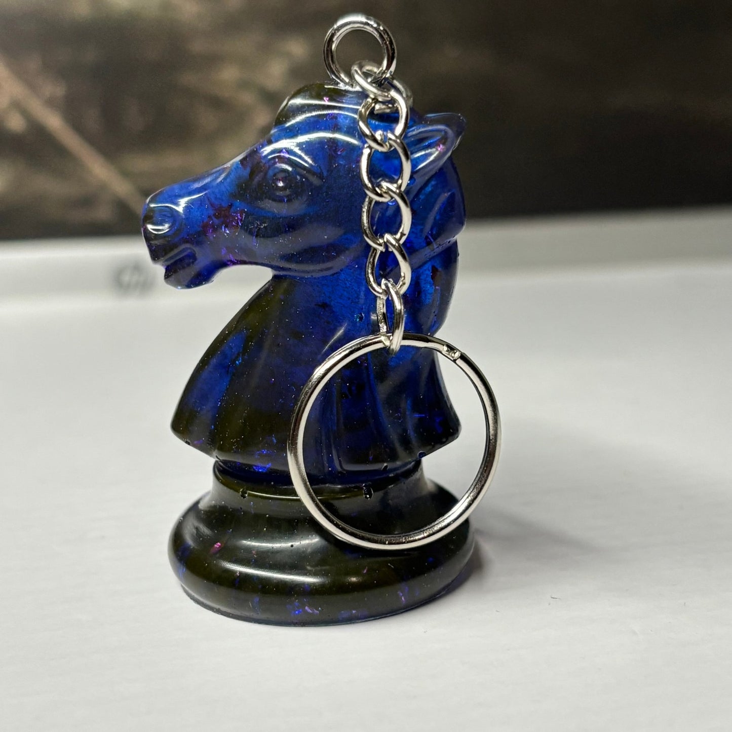 Deep Translucent Blue Knight - Handmade Resin Keychain - Large Edition