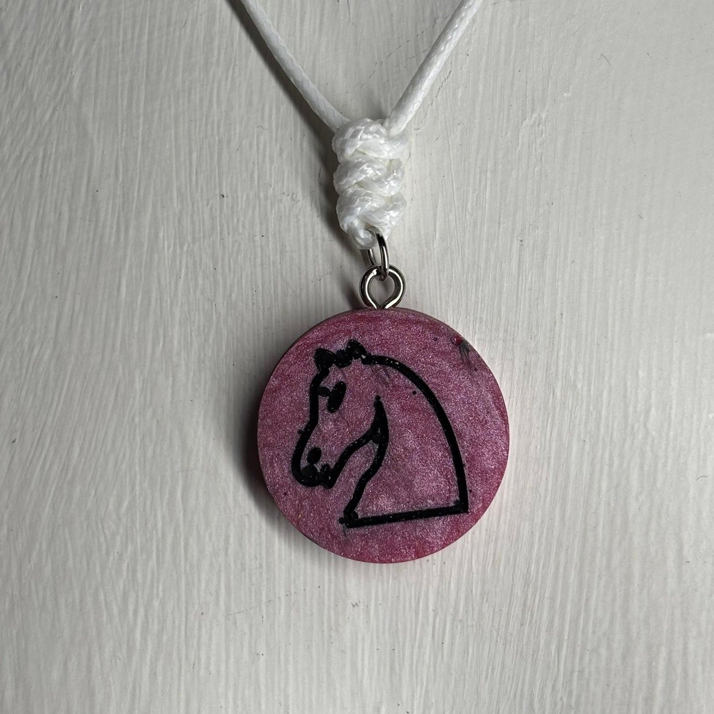 Simple Pink Knight - Handmade Resin Chess Necklace