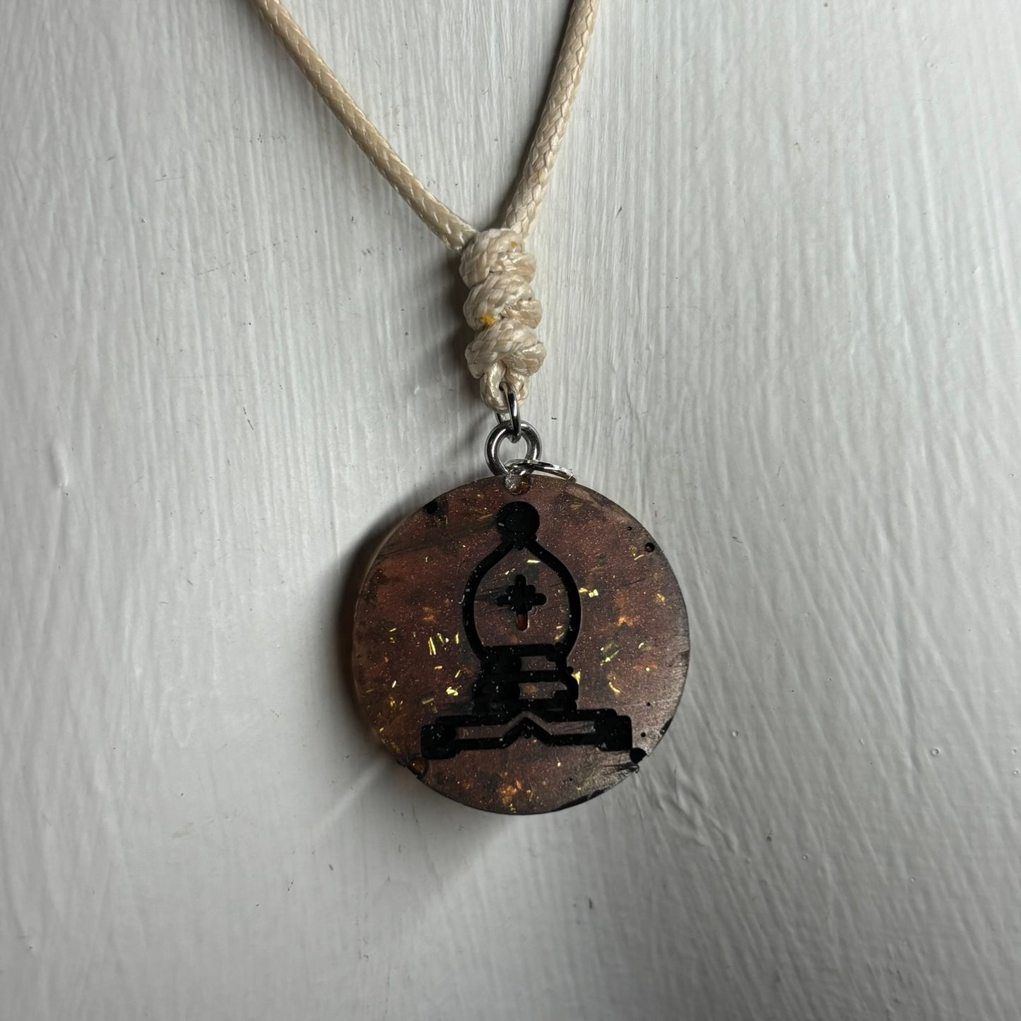 Dark Amber Bishop - Handmade Resin Chess Necklace