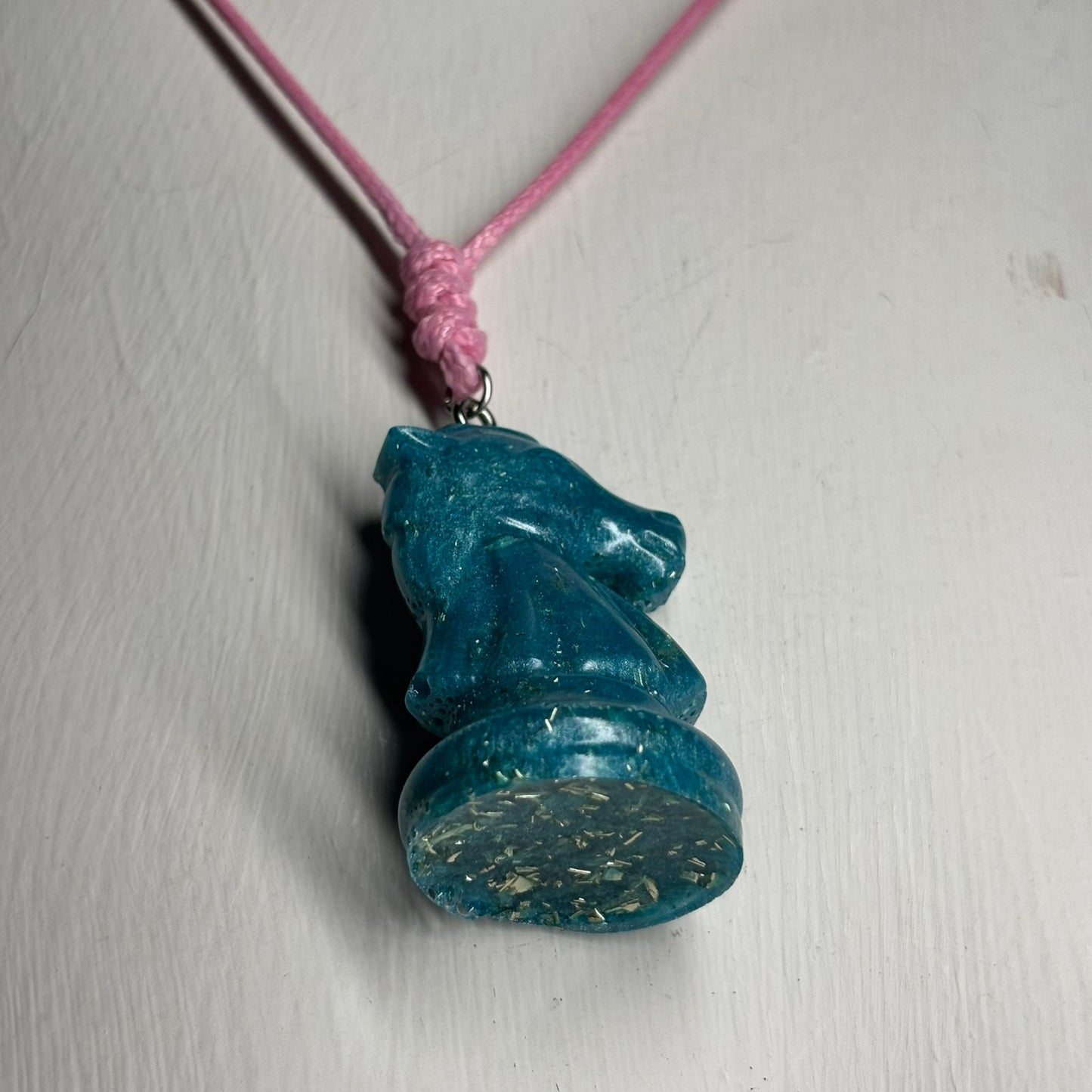 Sparkle Blue Knight - Handmade Resin Chess Necklace