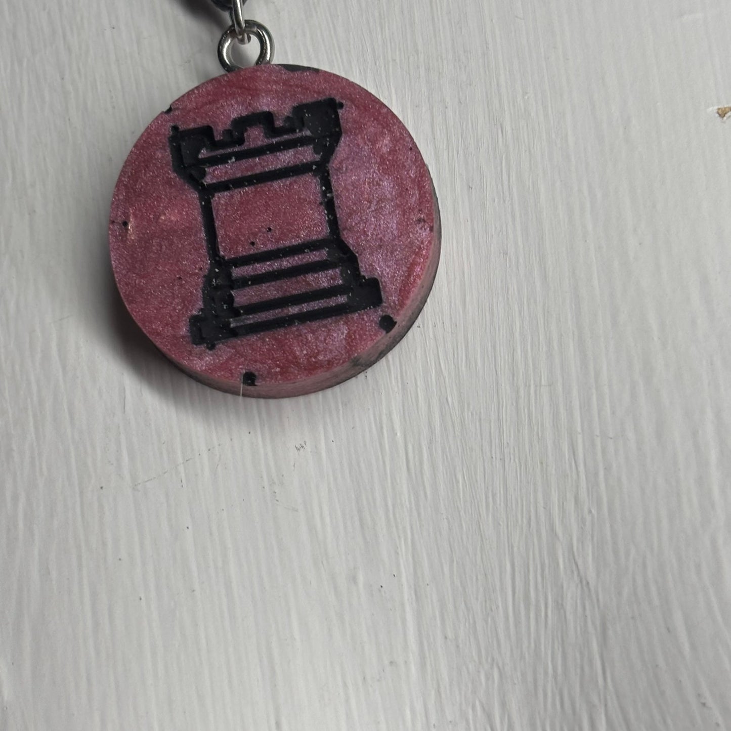 Dark Pink Rook - Handmade Resin Chess Necklace