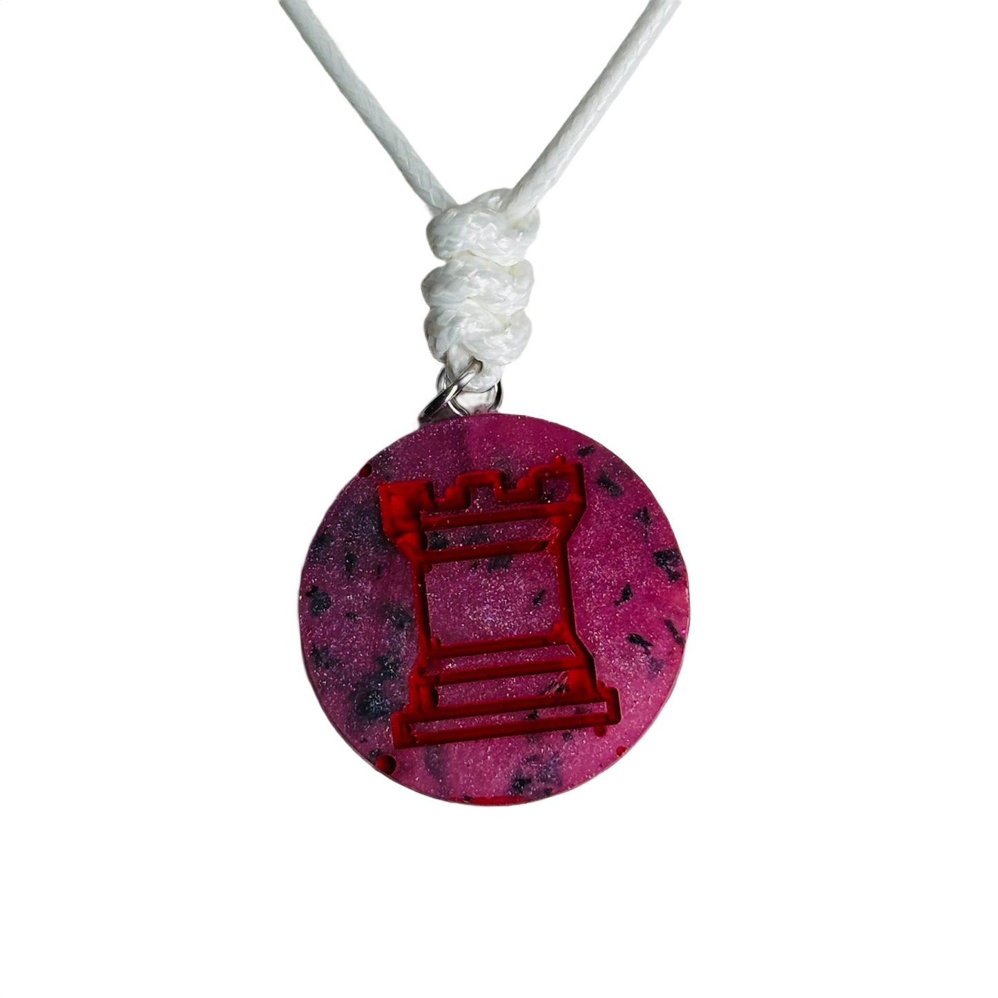 Purple Print Rook - Handmade Resin Chess Necklace