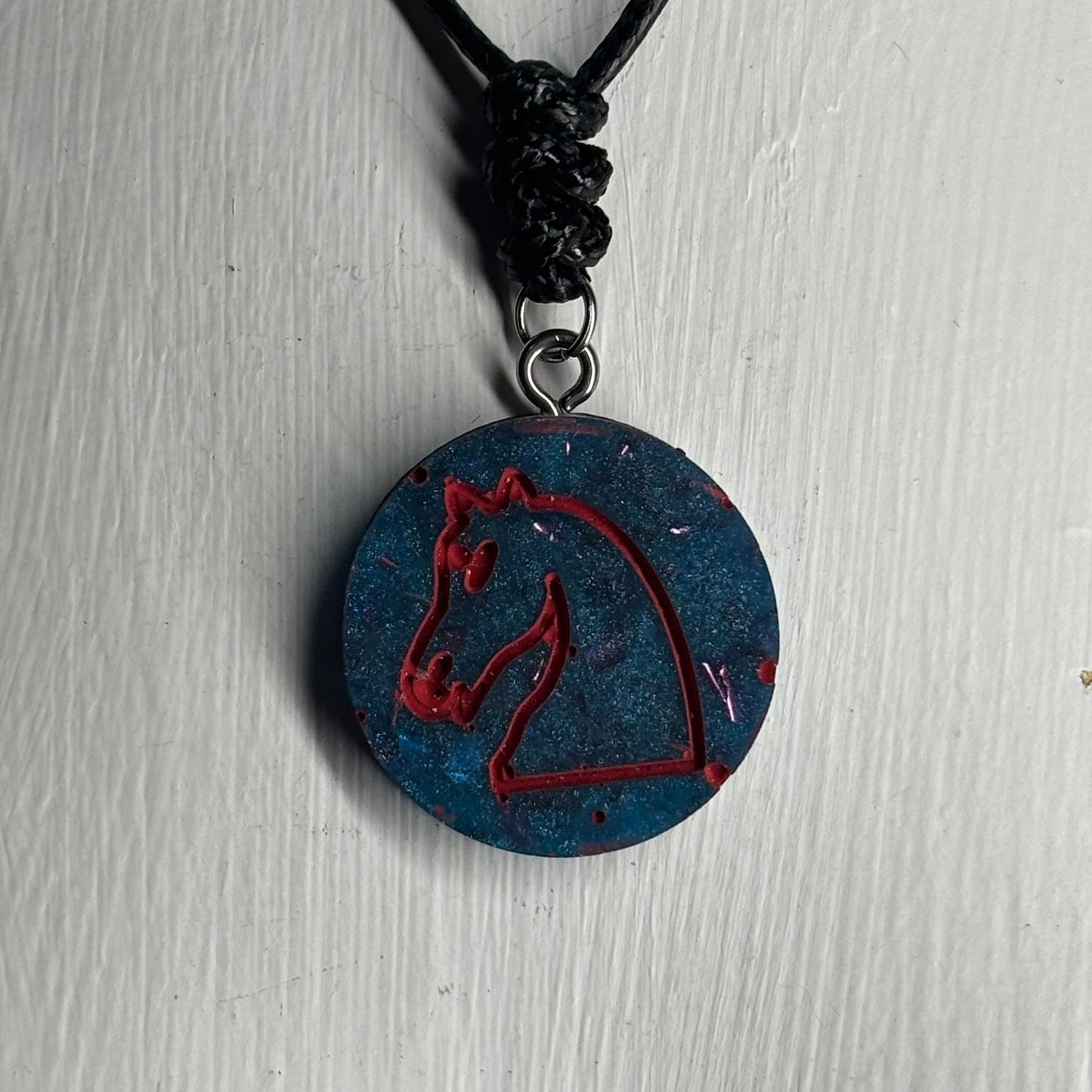 Blue Knight - Handmade Resin Chess Necklace