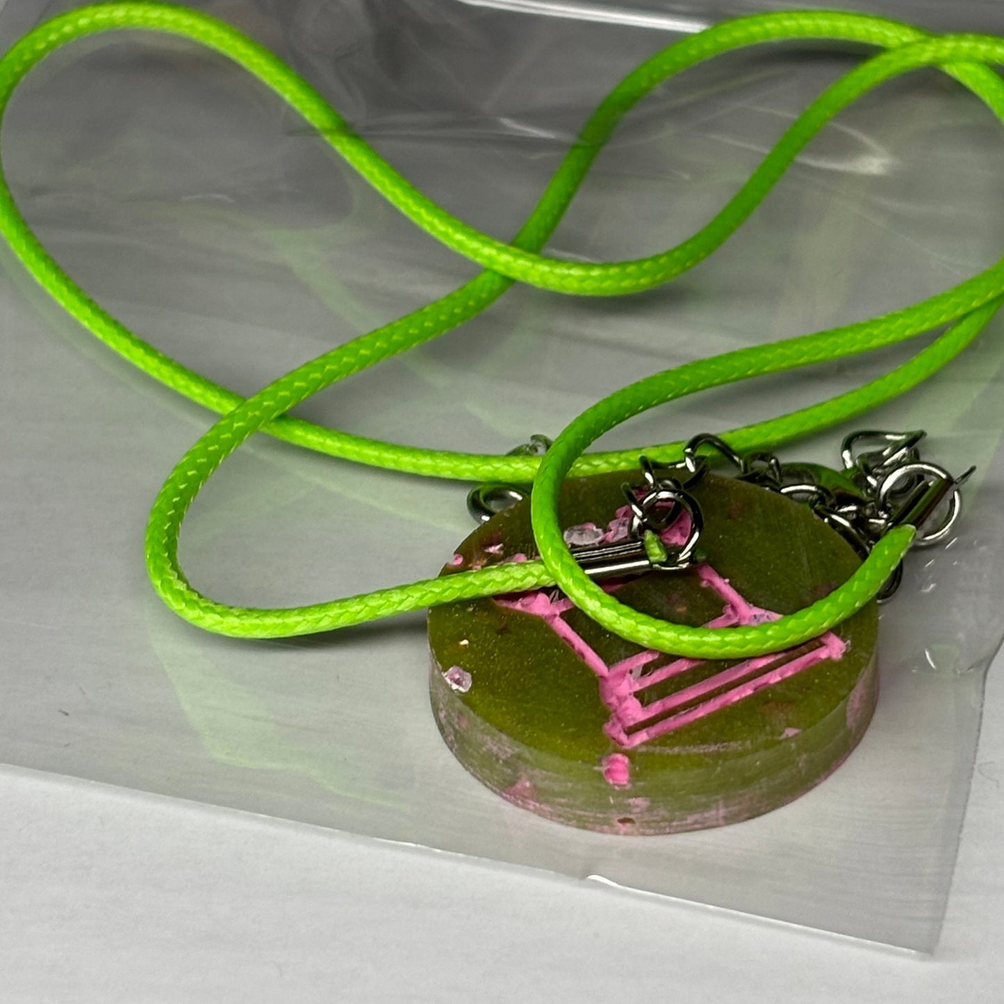 Green/Pink Rook - Handmade Resin Chess Necklace