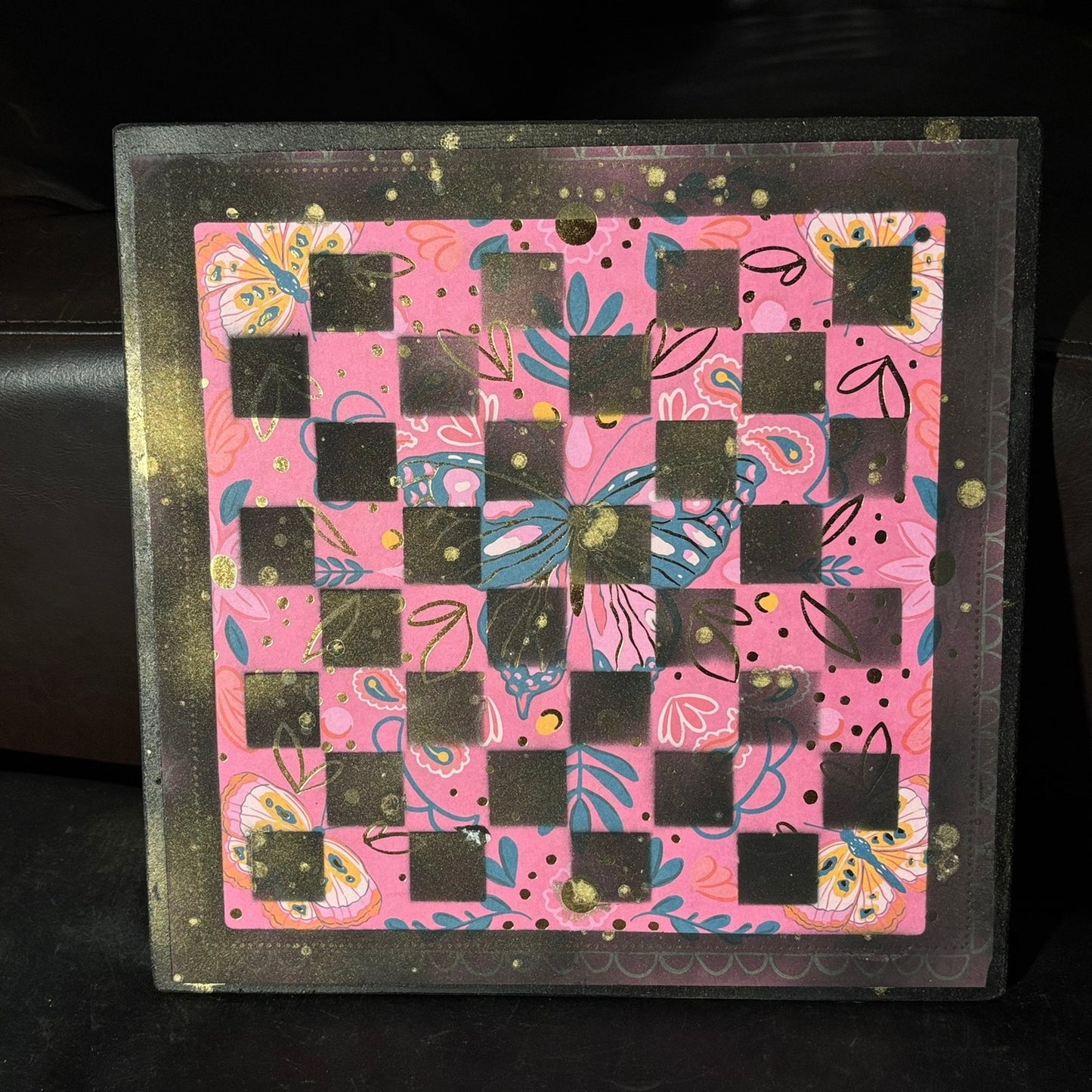 Pink Butterfly - Scrapbook Chess Board