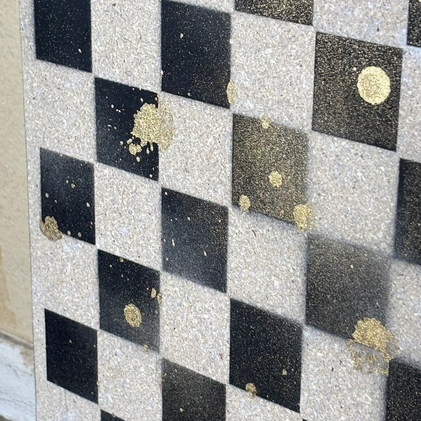 Black & White Speckled Gold - Painted Chess Board