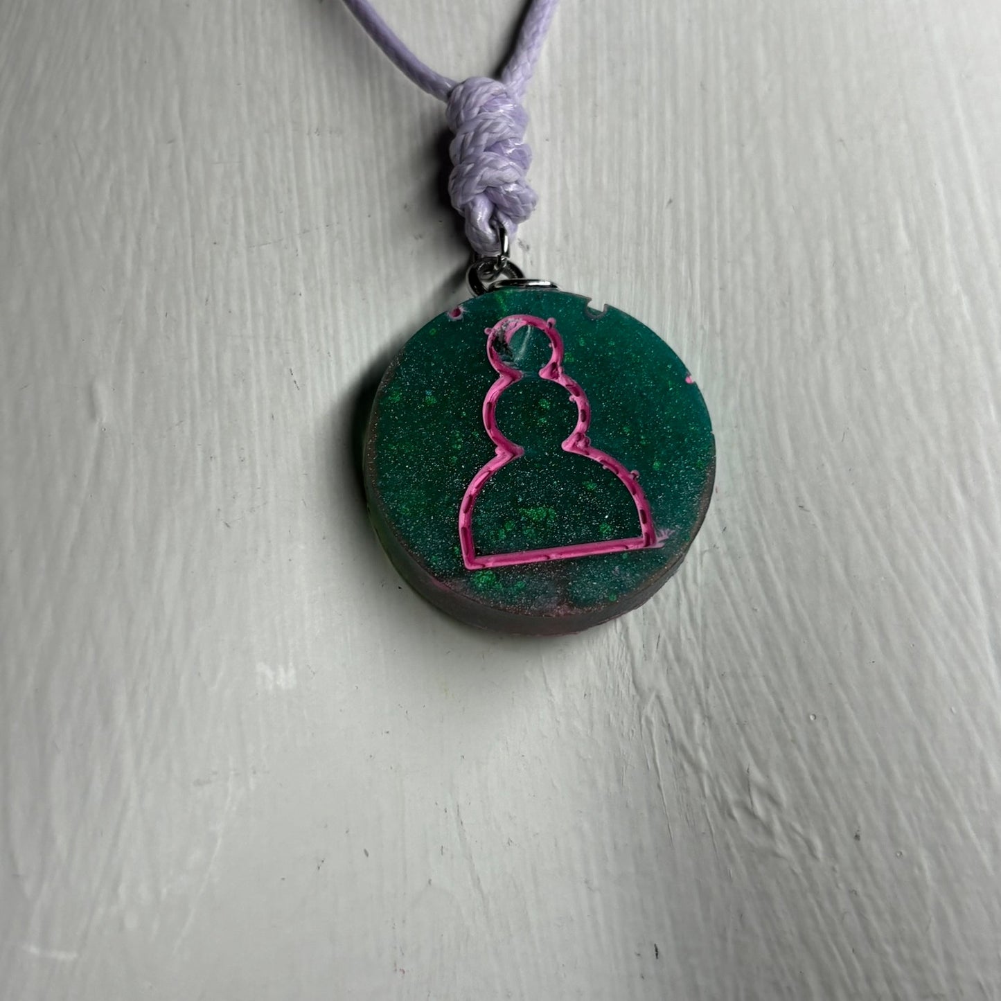 Pink/Green Pawn - Handmade Resin Chess Necklace