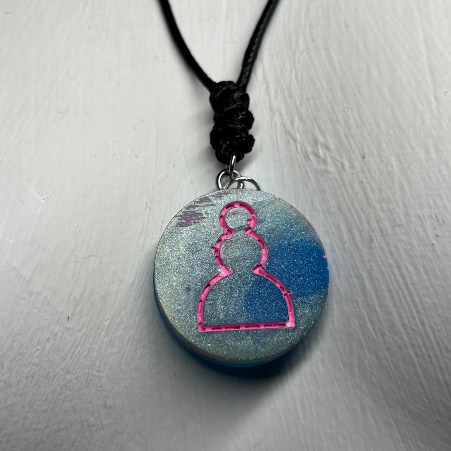 Brushed Blue Pawn - Handmade Resin Chess Necklace