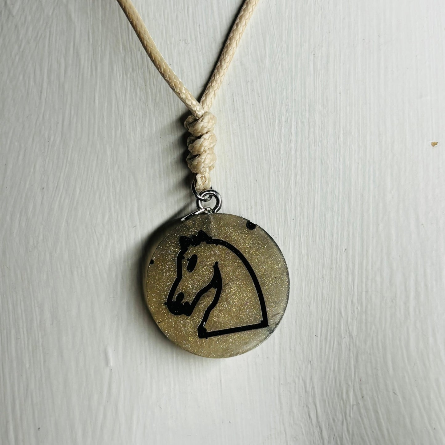 Cream Knight - Handmade Resin Chess Necklace