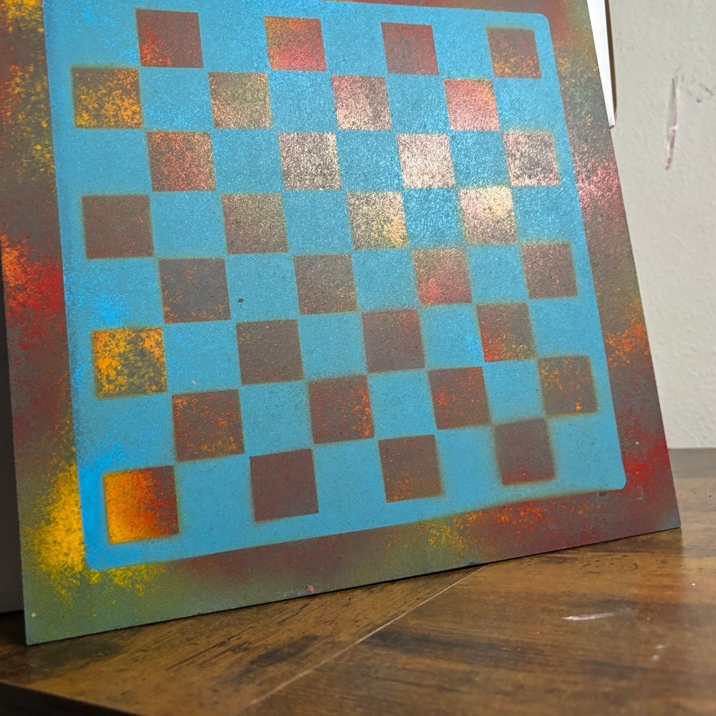 Blue Fire - Painted Chess Board