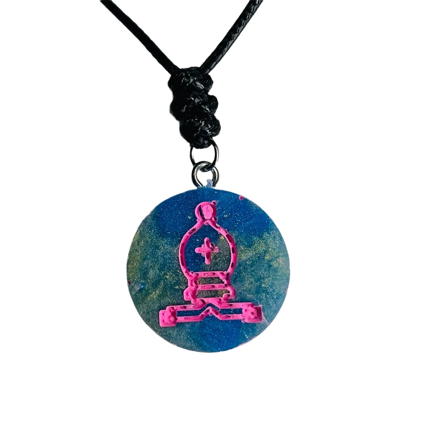 Blue & Pink Bishop - Handmade Resin Chess Necklace