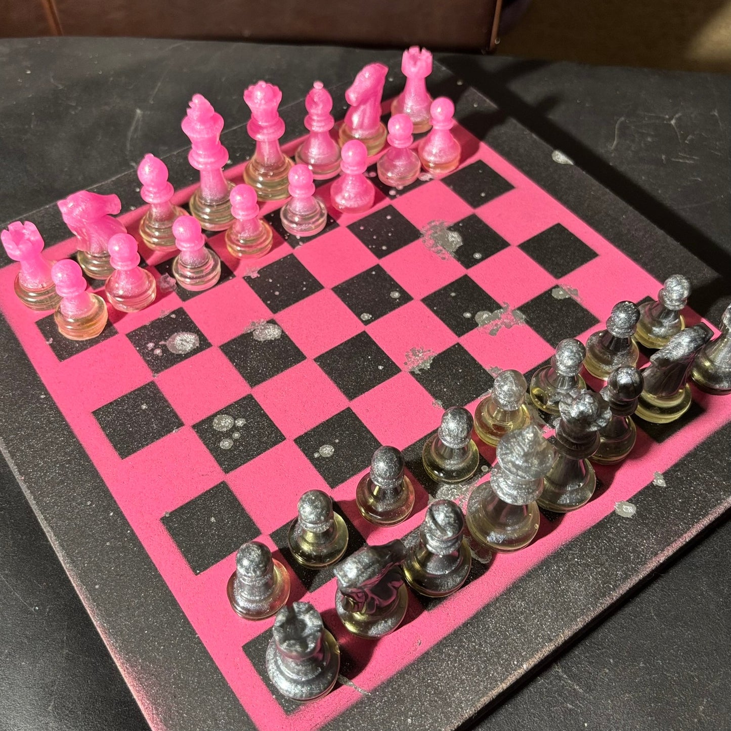 Pink & Black - Painted Chess Set