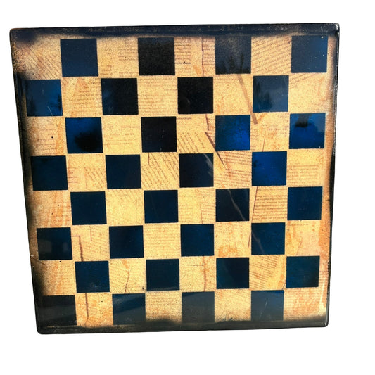 Mist Blue Vintage Text - Resin Coated Chess Board