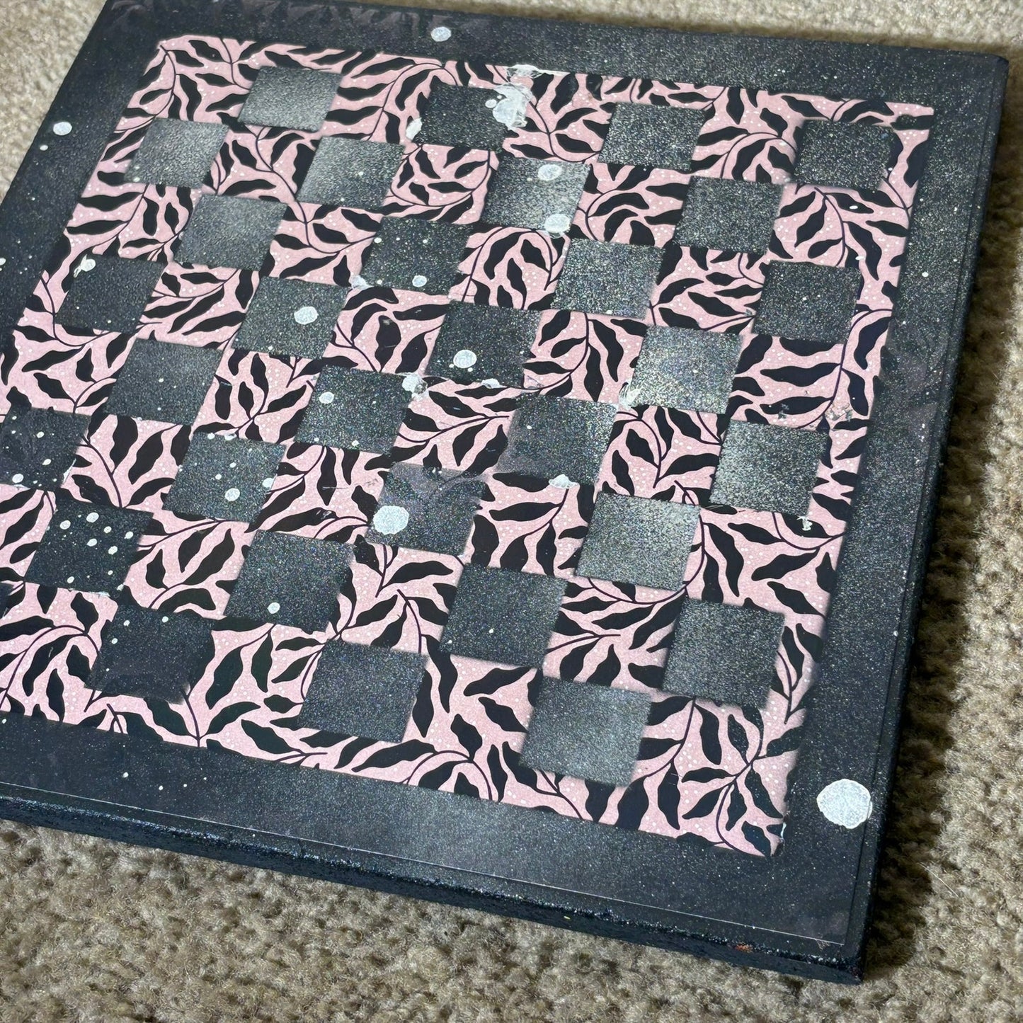 Peach Black Flowers - Scrapbook Chess Board