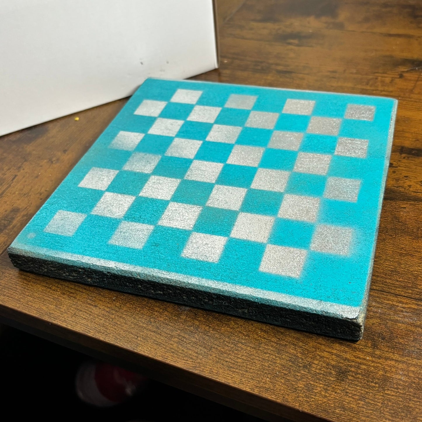 Chrome Blue - Painted Double Sided Chess Board