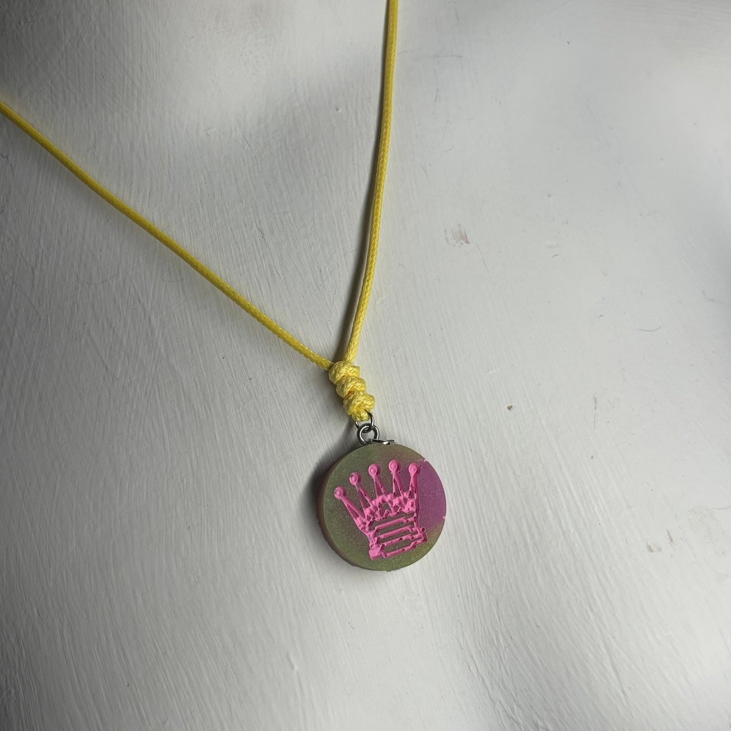 Pink Print Queen - Handmade Resin Chess Necklace