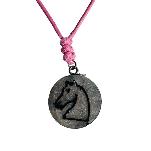 Pink Silver Knight - Handmade Resin Chess Necklace