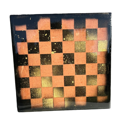 Sprinkled Gold Orange - Resin Coated Chess Board