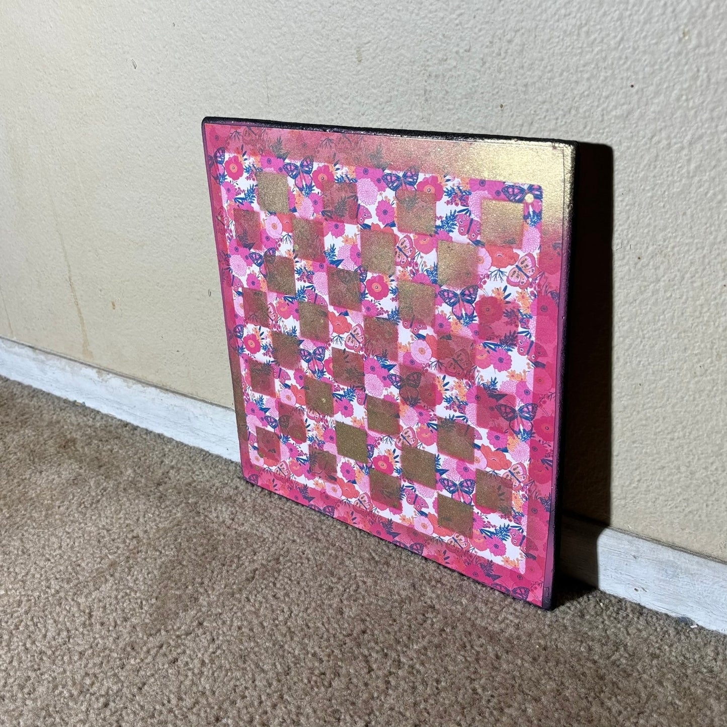 Golden Pink Butterflies - Scrapbook Chess Board