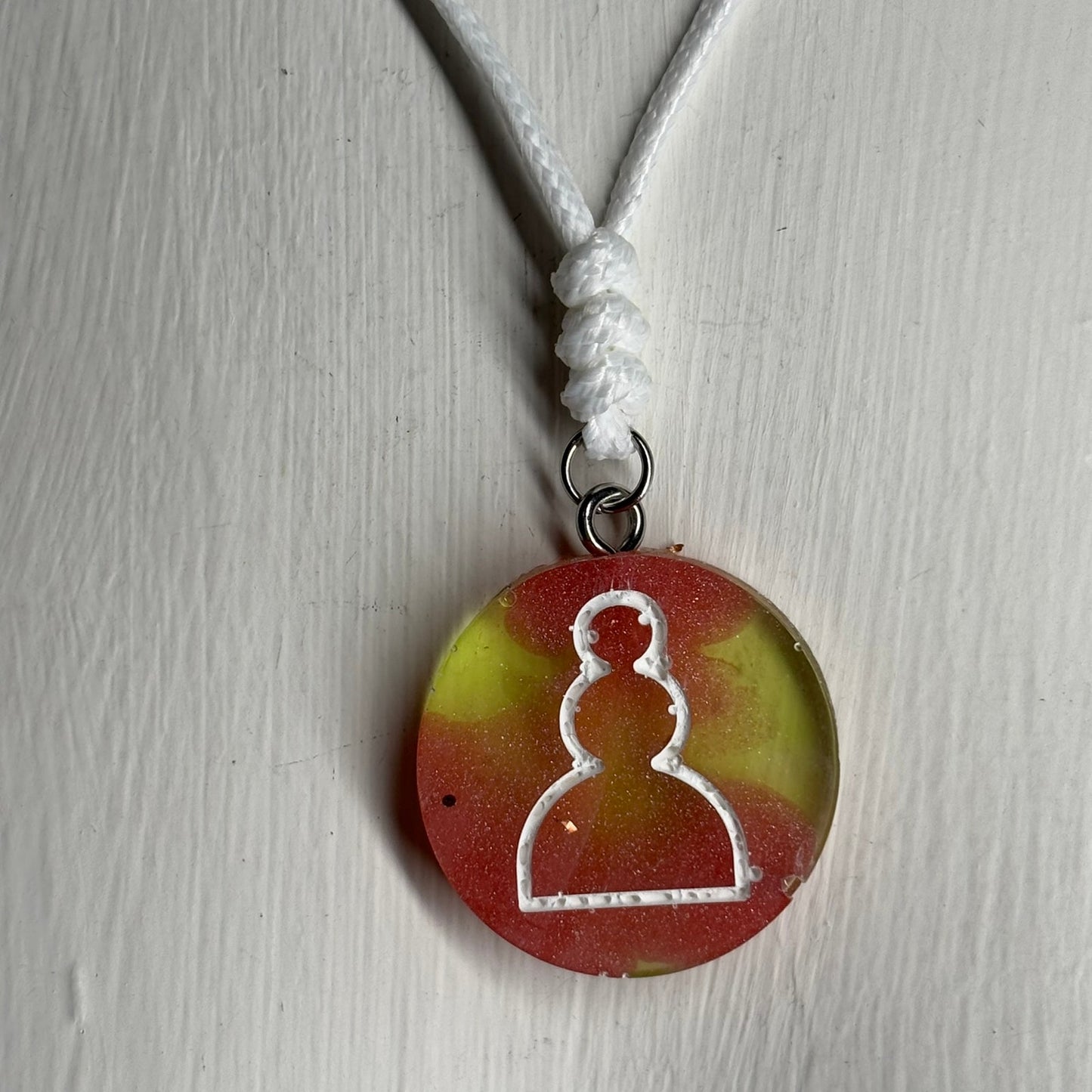 Lime Green Red Enmeshment - Handmade Resin Chess Necklace