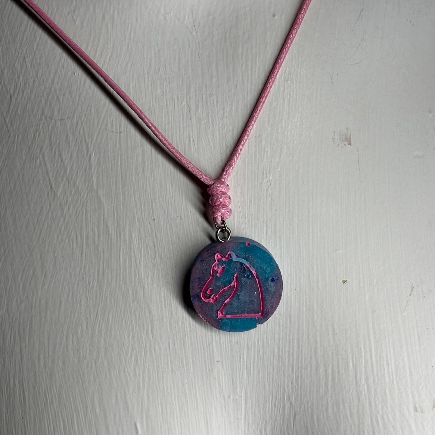 Cotton Candy Pink Knight - Handmade Resin Chess Necklace