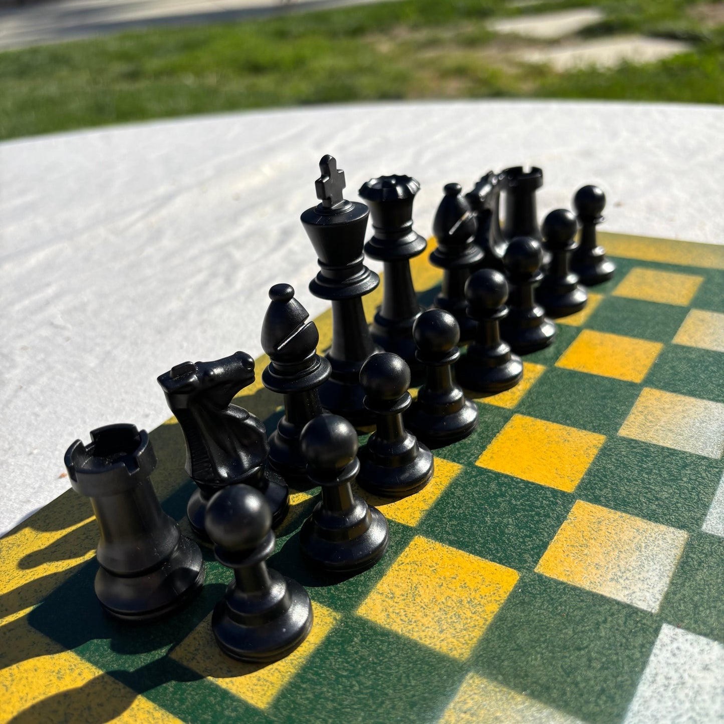 Green & Yellow - Painted Chess Set