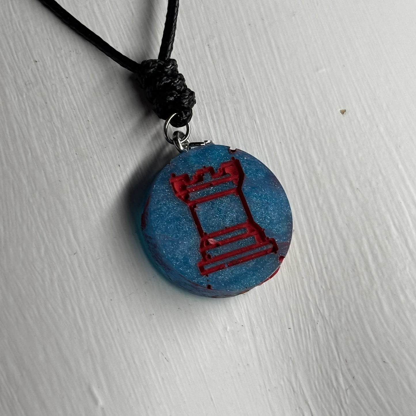 Red Print Rook - Handmade Resin Chess Necklace