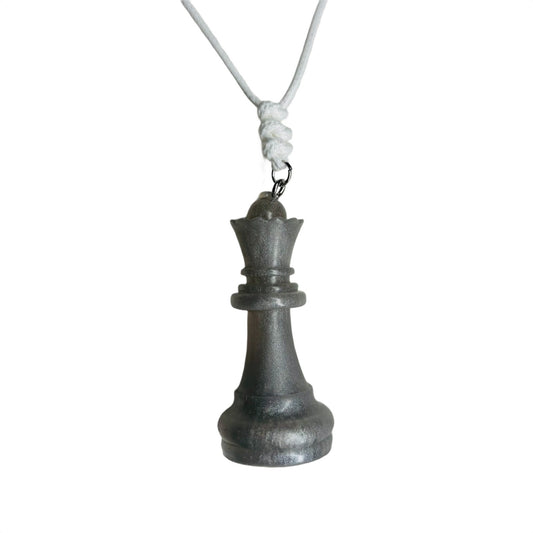 Simple Gray Queen - Handmade Resin Chess Necklace