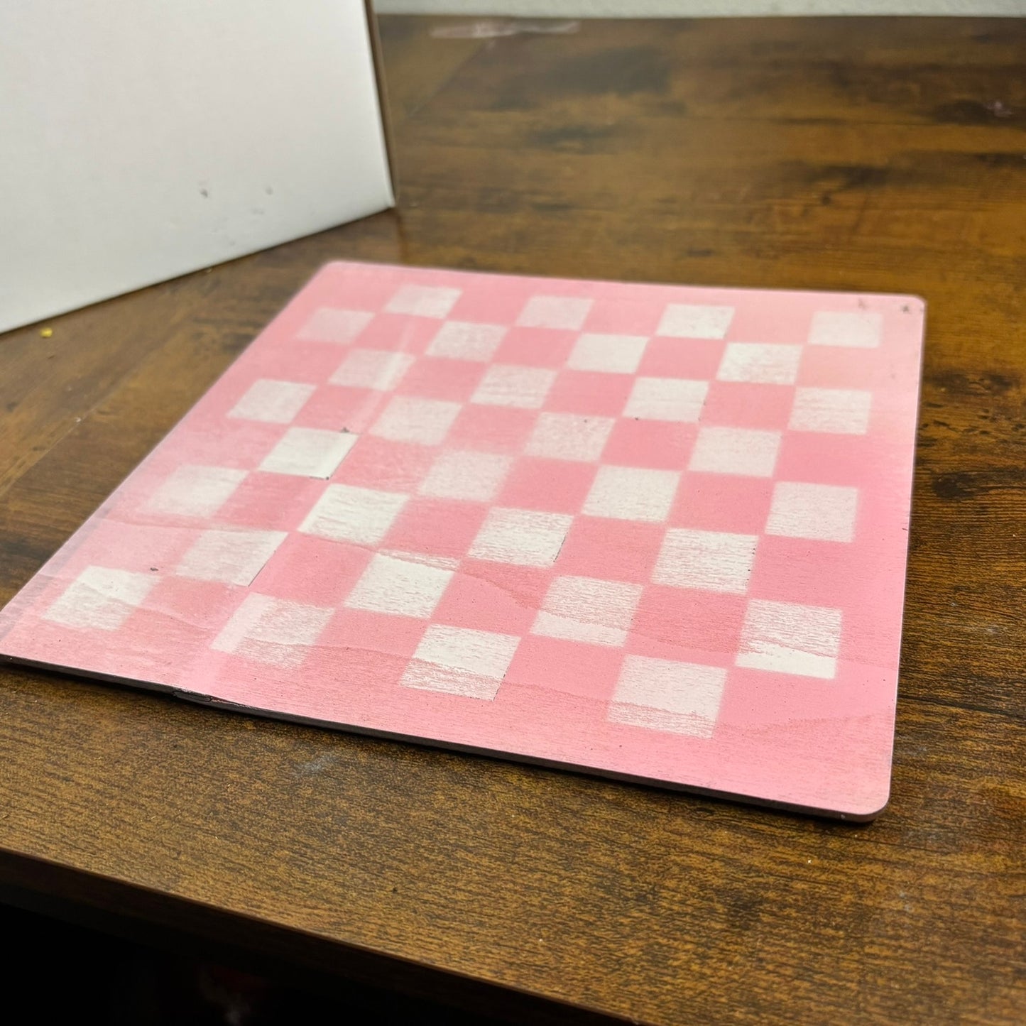 Light Pink & White - Painted Thin Wooden Chess Board