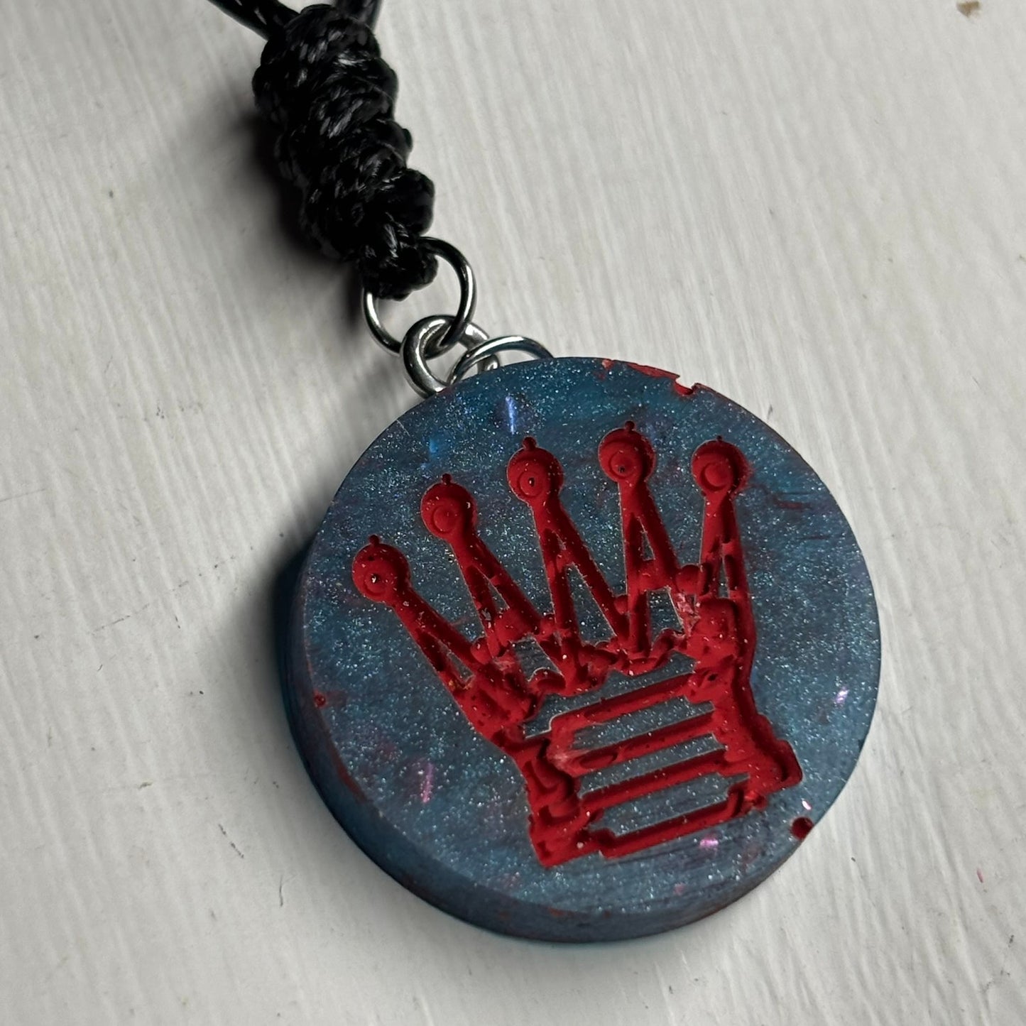 Blue & Red Queen - Handmade Resin Chess Necklace