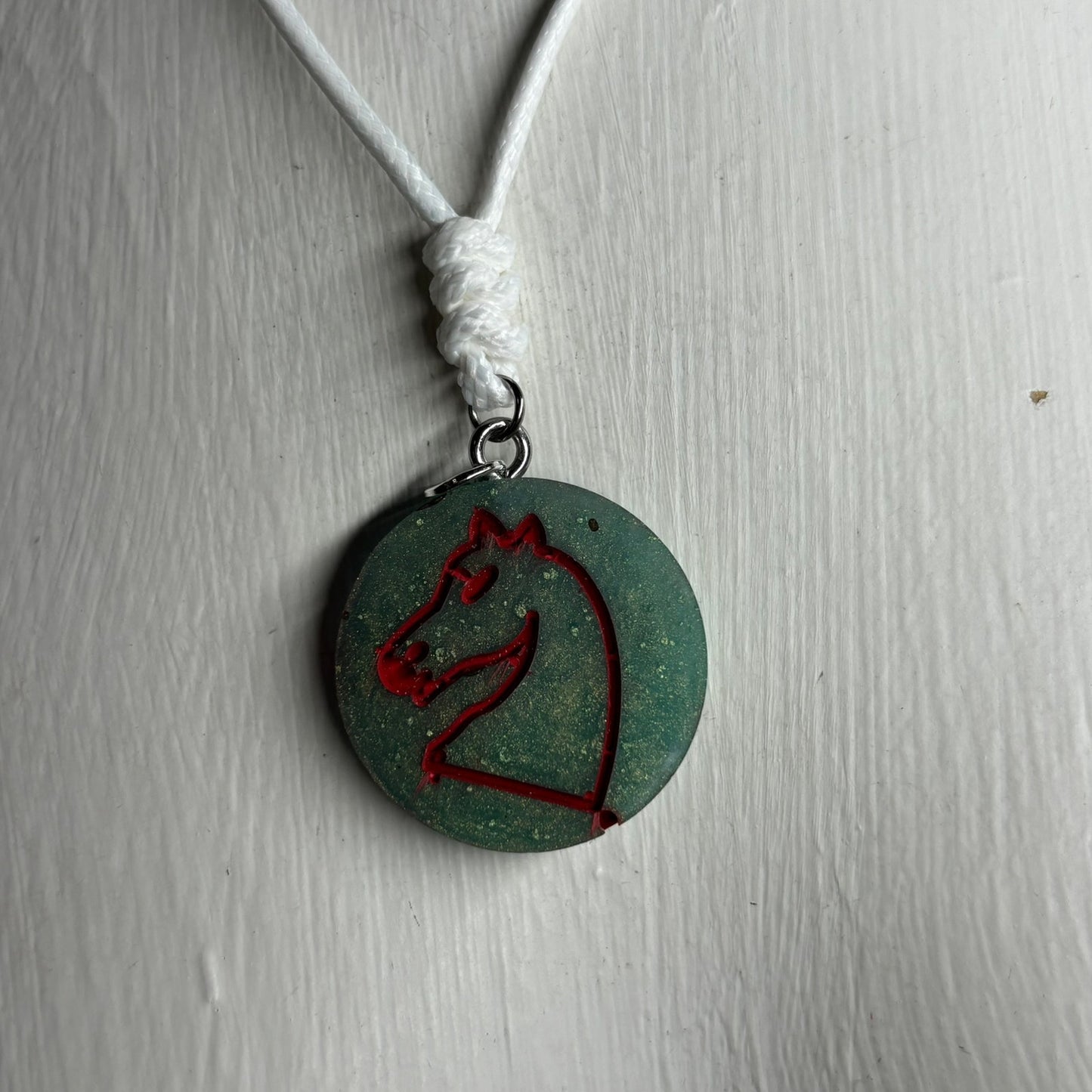 Dark Mint Green - Handmade Resin Chess Necklace