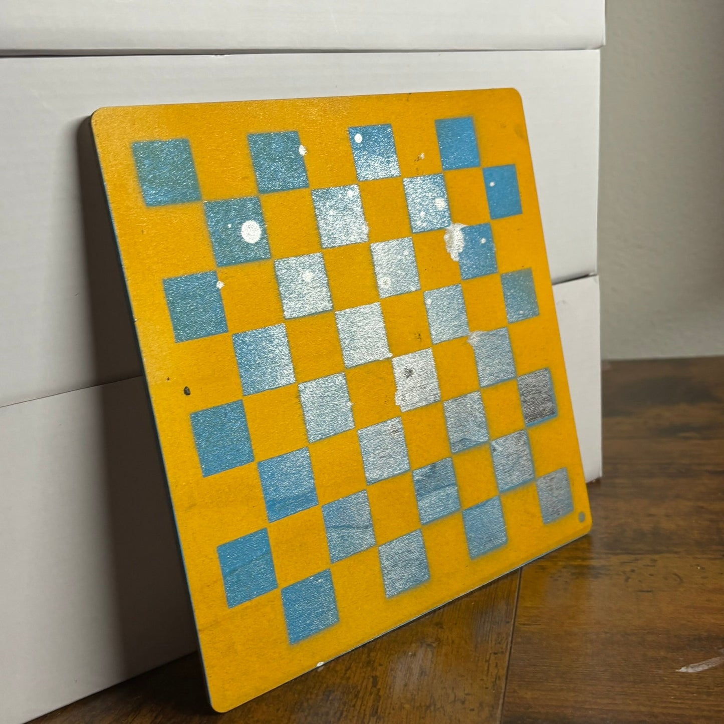 Yellow & Blue - Painted Thin Wooden Chess Board