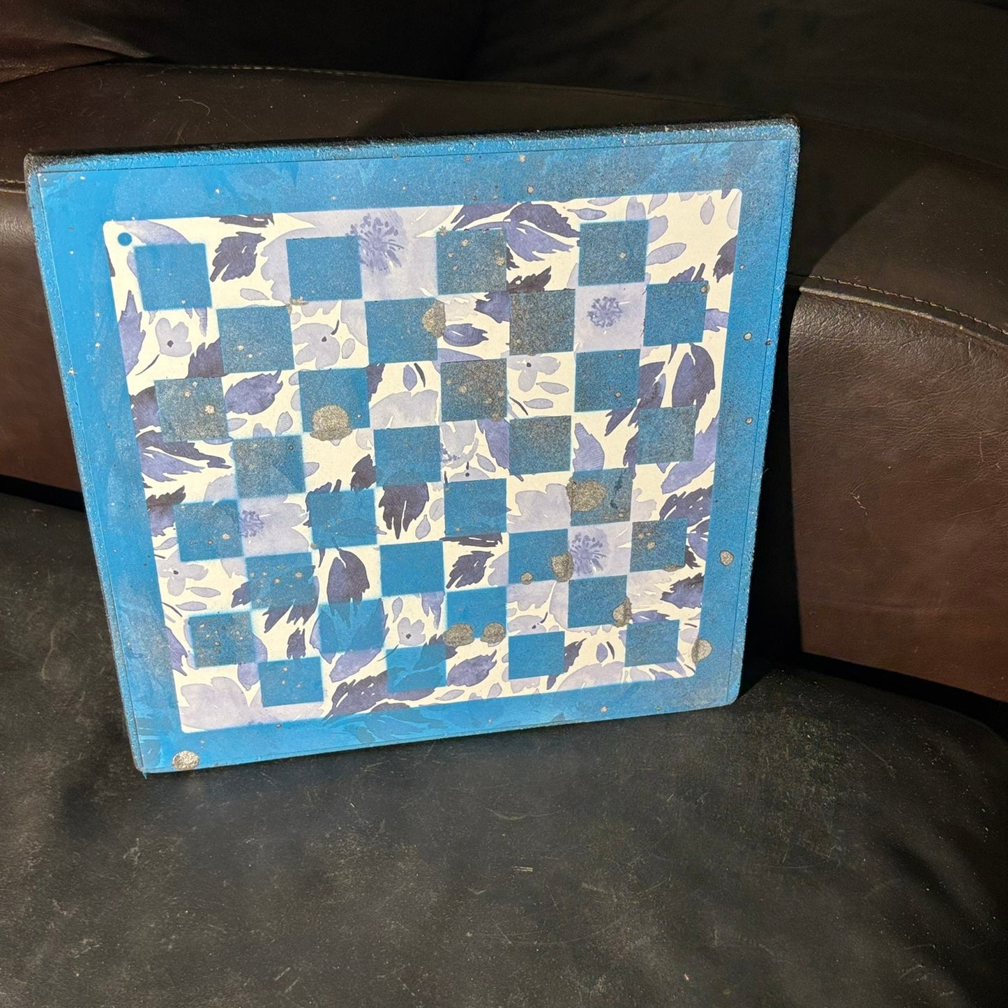 Blue Leaves - Scrapbook Chess Board