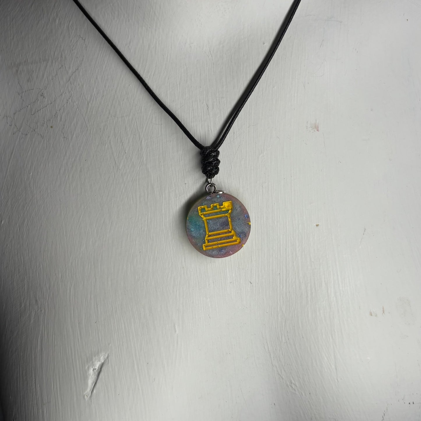 Space Yellow Rook - Handmade Resin Chess Necklace