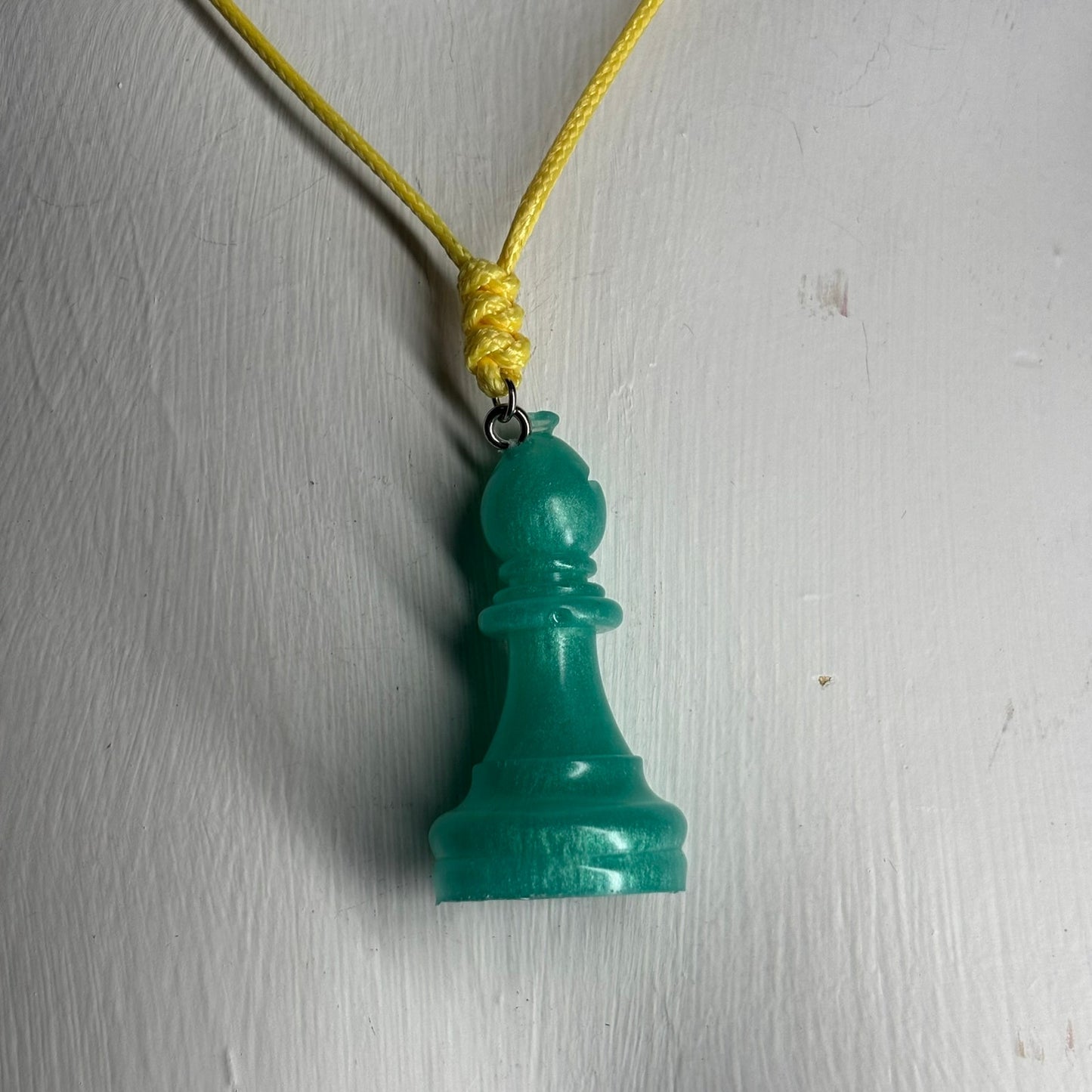Aqua Green Bishop - Handmade Resin Chess Necklace