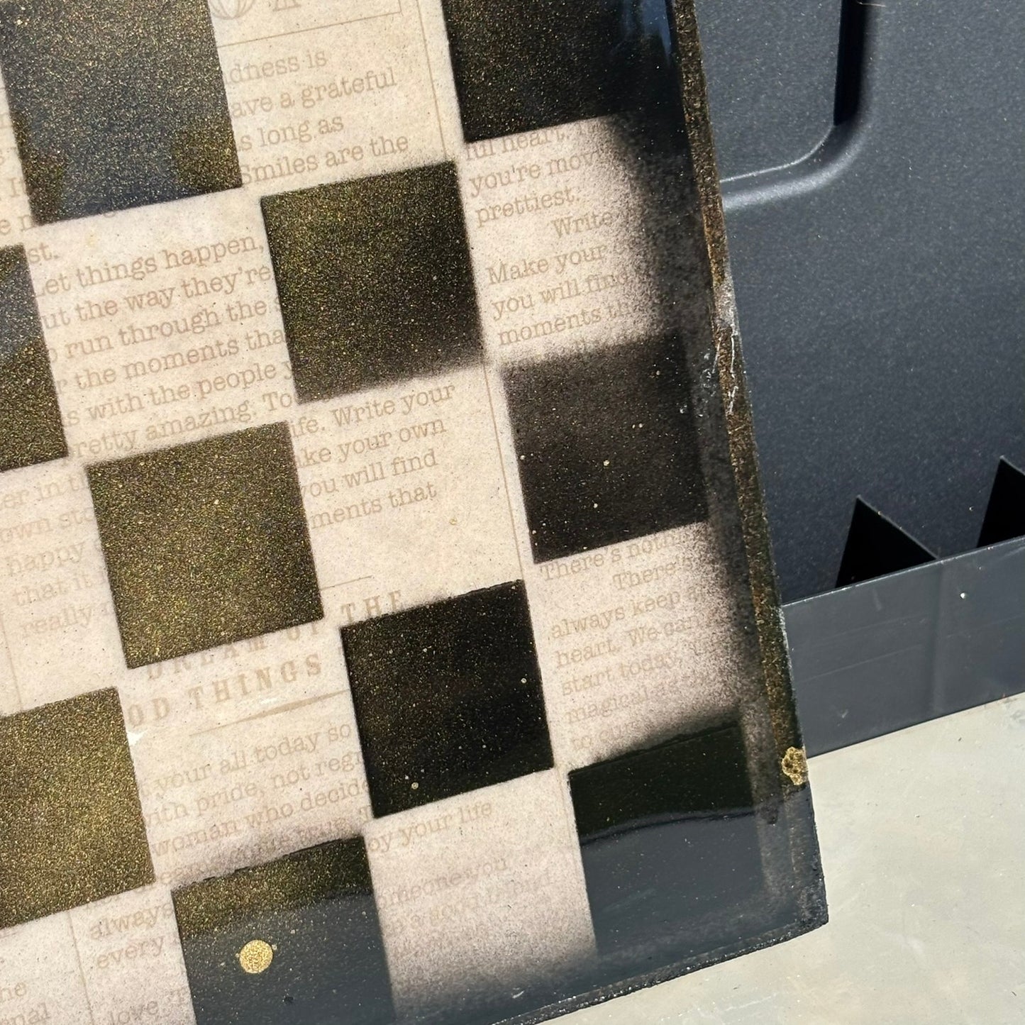 Cream Writing - Resin Coated Chess Board