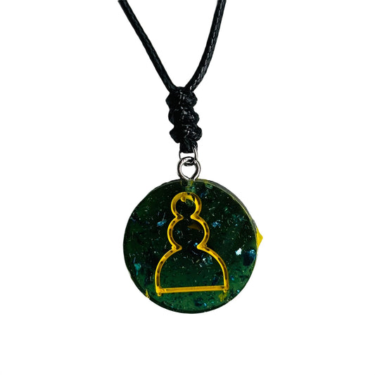 Dark Green Forest Pawn - Handmade Resin Chess Necklace