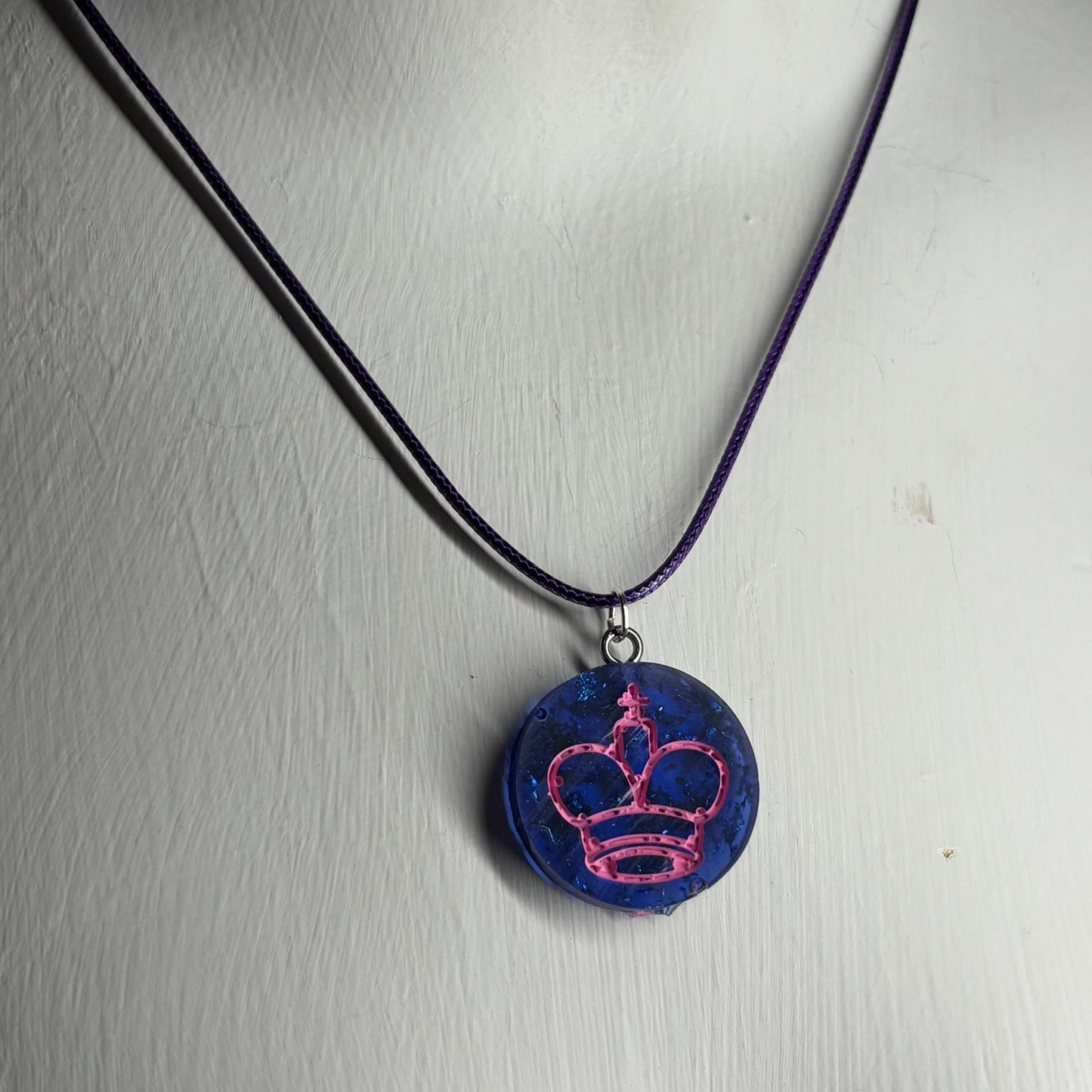Royal Blue/Pink King - Handmade Resin Chess Necklace