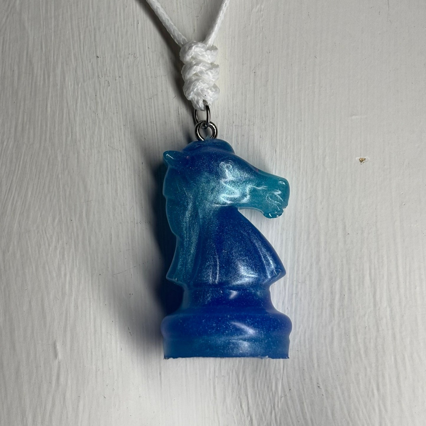 Blue Knight - Handmade Resin Chess Necklace