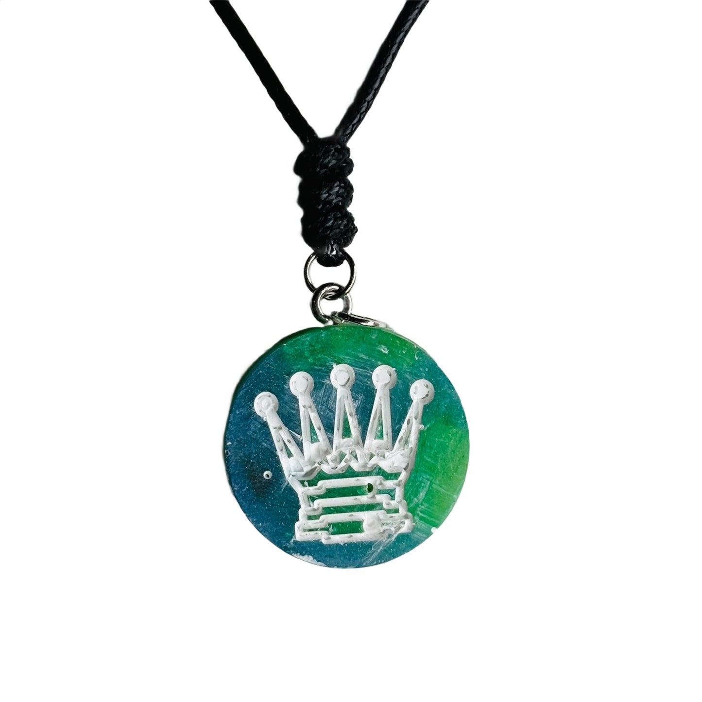 Cosmic Green Queen - Handmade Resin Chess Necklace