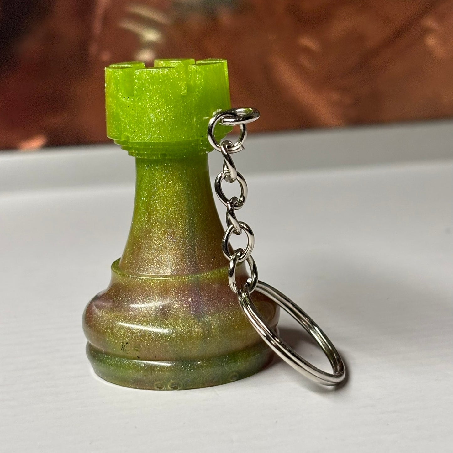 Lime Green Mixed Rook - Handmade Resin Keychain - Large Edition