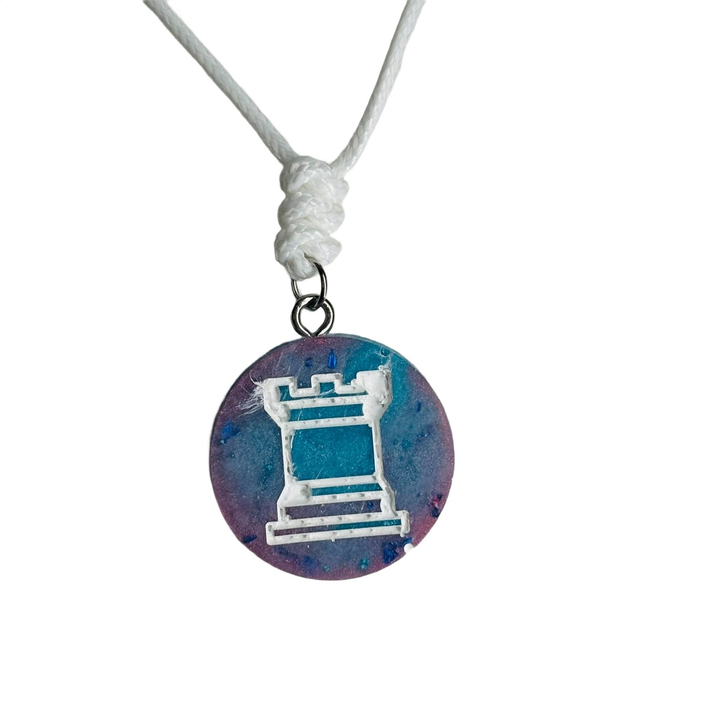 Blue & Purple Rook - Handmade Resin Chess Necklace