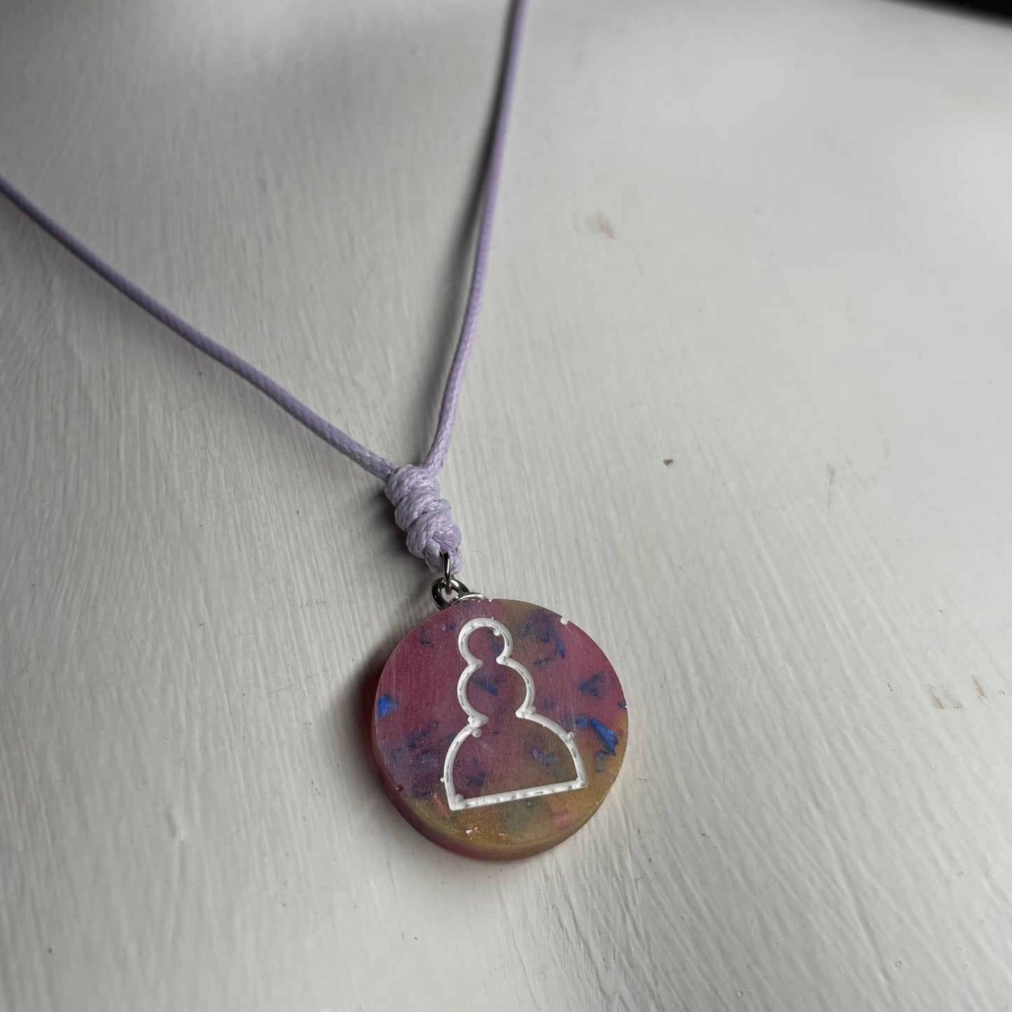 Pink Crystal Pawn - Handmade Resin Chess Necklace