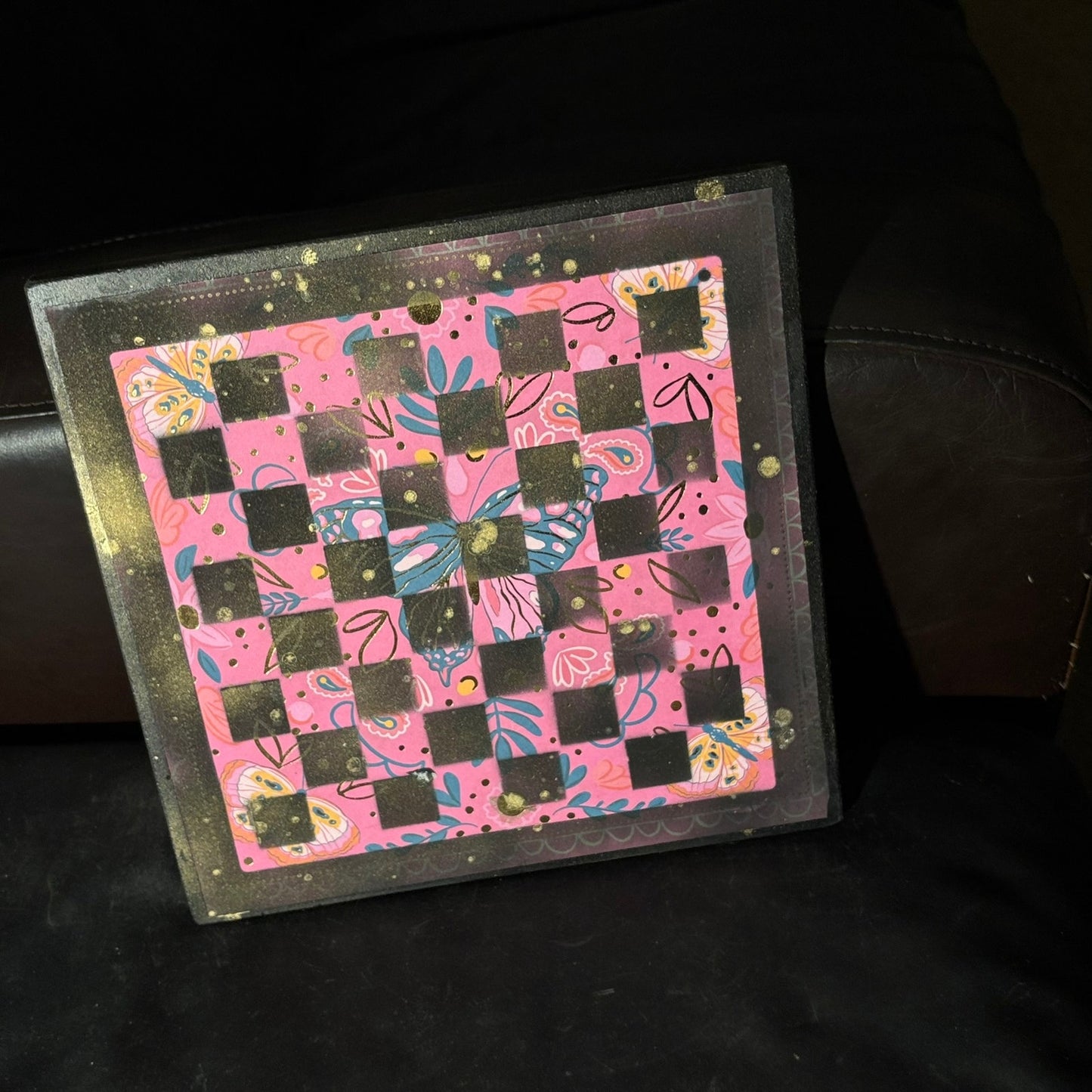 Pink Butterfly - Scrapbook Chess Board