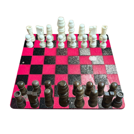 Cherry Red & Black Chrome Drip - Mini Chess Set