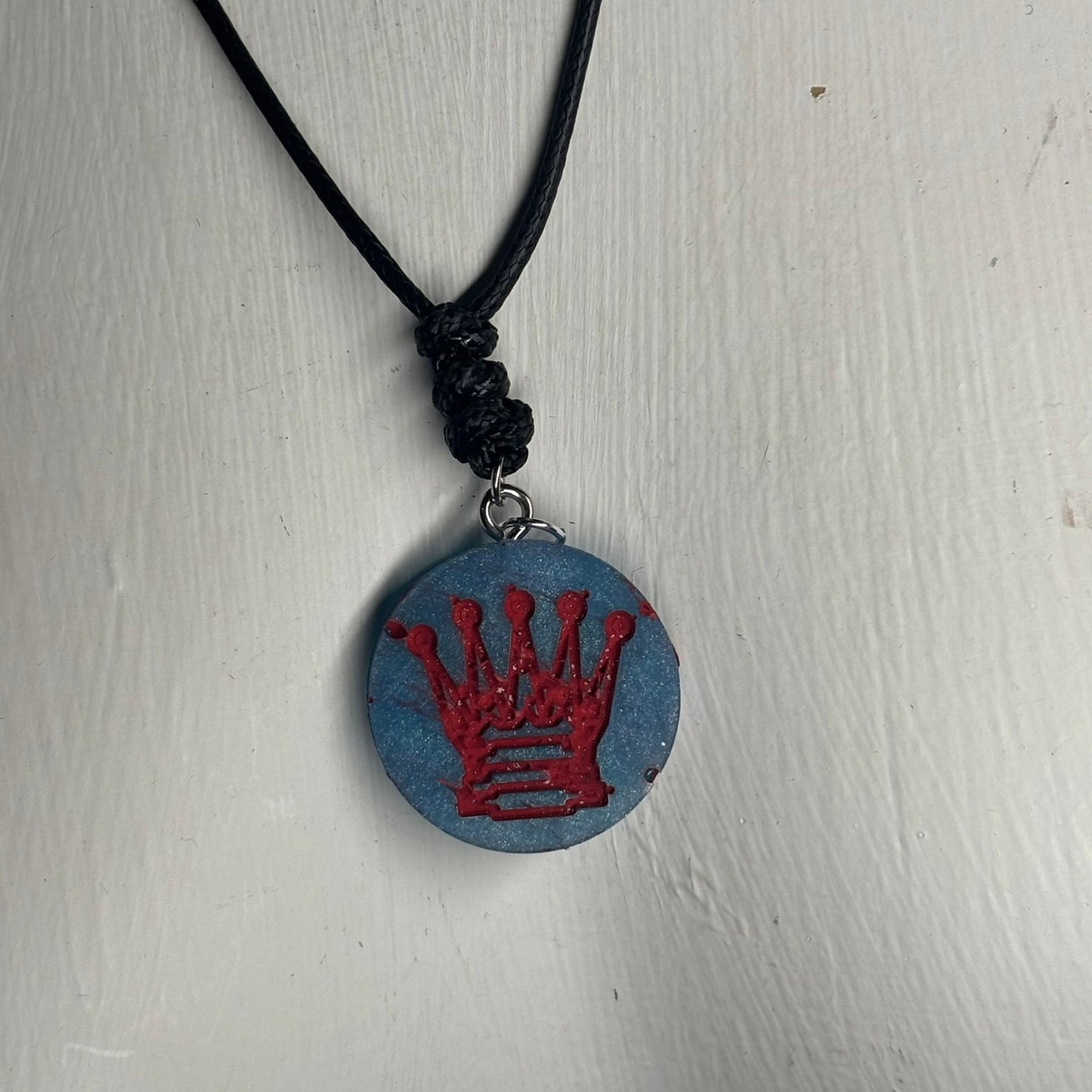 Blue & Red Queen - Handmade Resin Chess Necklace