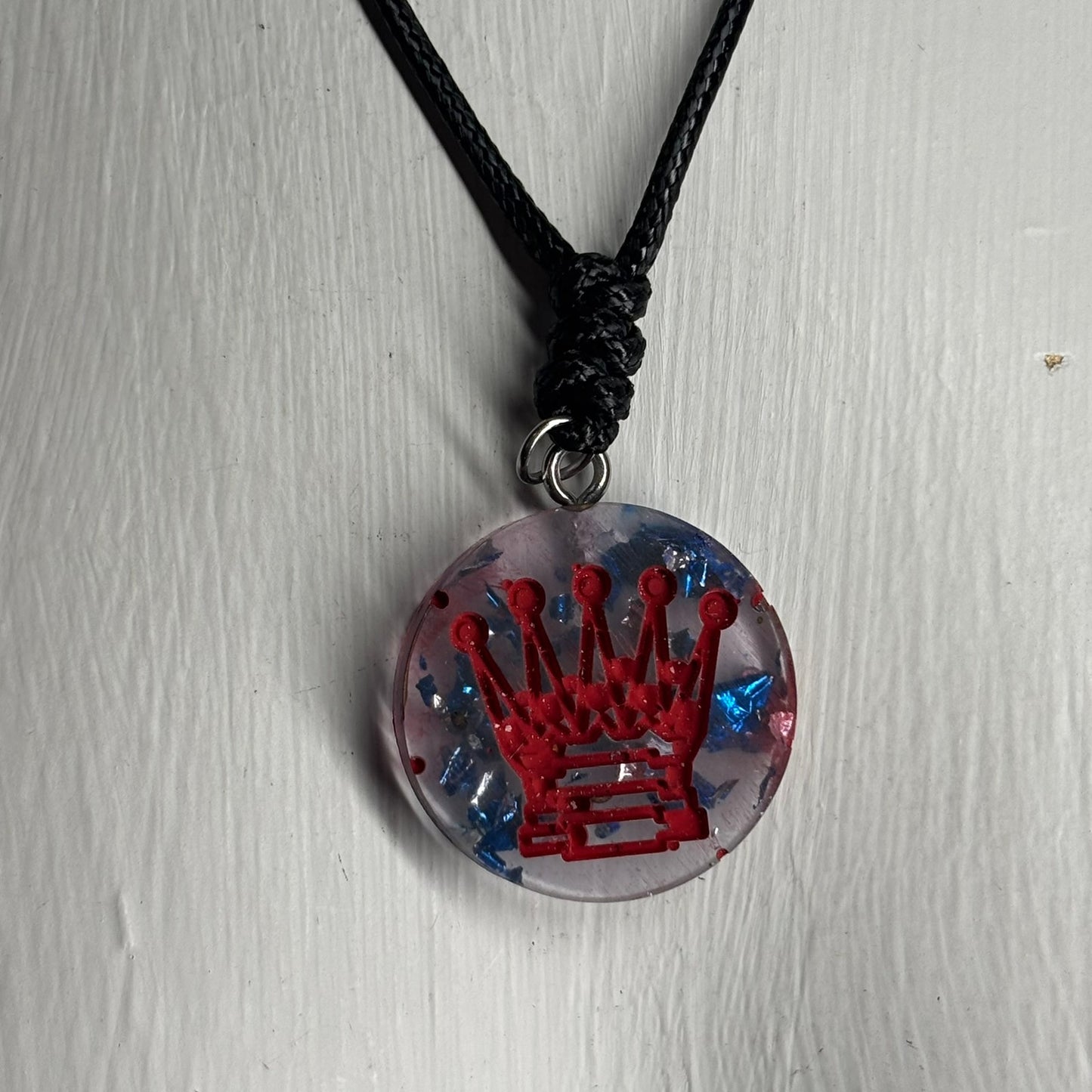Red Print Queen - Handmade Resin Chess Necklace