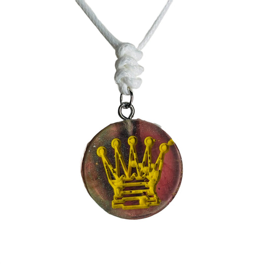 Yellow Print Queen - Handmade Resin Chess Necklace