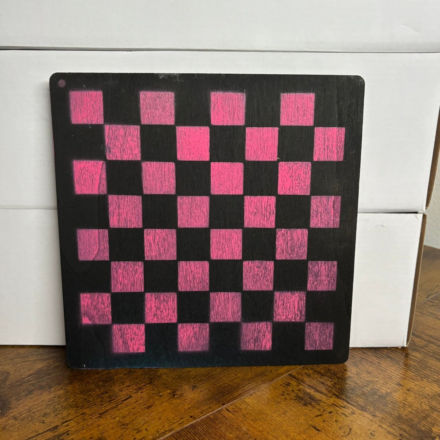 Pink & Black - Painted Thin Wooden Chess Board